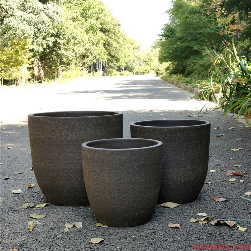 Package mail promotion of rural courtyard oversized element face coarse sand clay POTS landing coarse pottery pot clay composite ceramic L