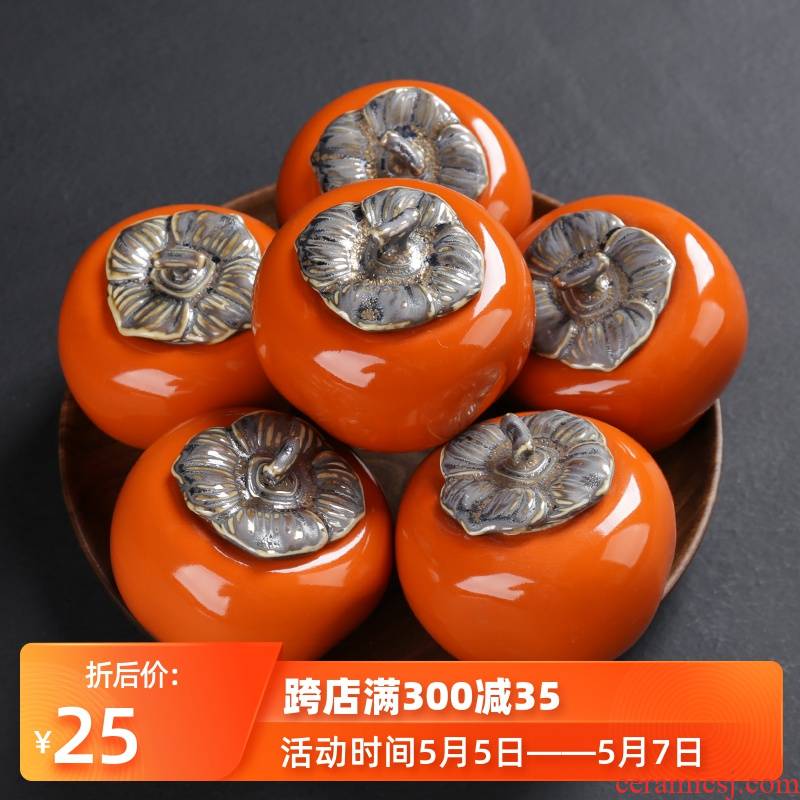 Persimmon Persimmon Persimmon ruyi ceramics caddy fixings travel portable small warehouse furnishing articles pu 'er tea box sealed storage the receive