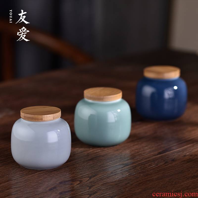 Love bamboo cover small POTS ceramic bell travel portable sealed storage box packing kung fu tea tea tea tea warehouse