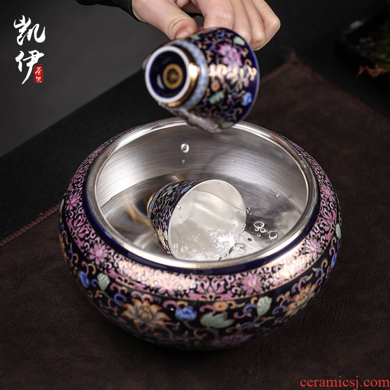 Rich large colored enamel coppering. As 999 silver palace tea wash tea accessories water wash to writing brush washer meng jingdezhen ceramic cup