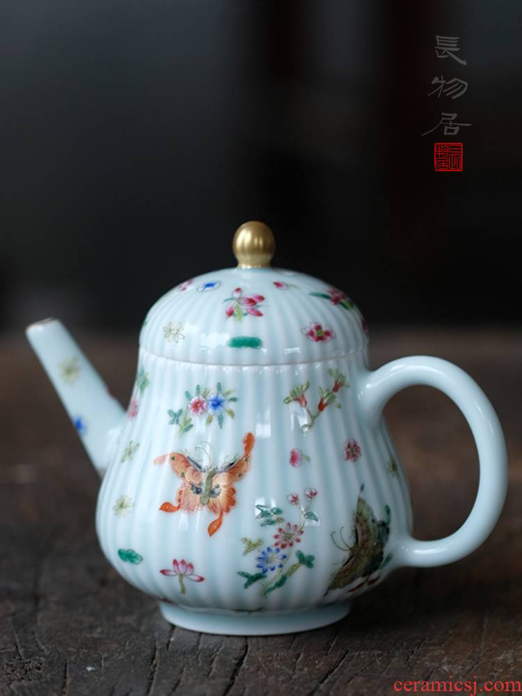 Offered home - cooked ju long up system implement green glaze enamel paint flower butterfly melon leng little teapot jingdezhen ceramic teapot