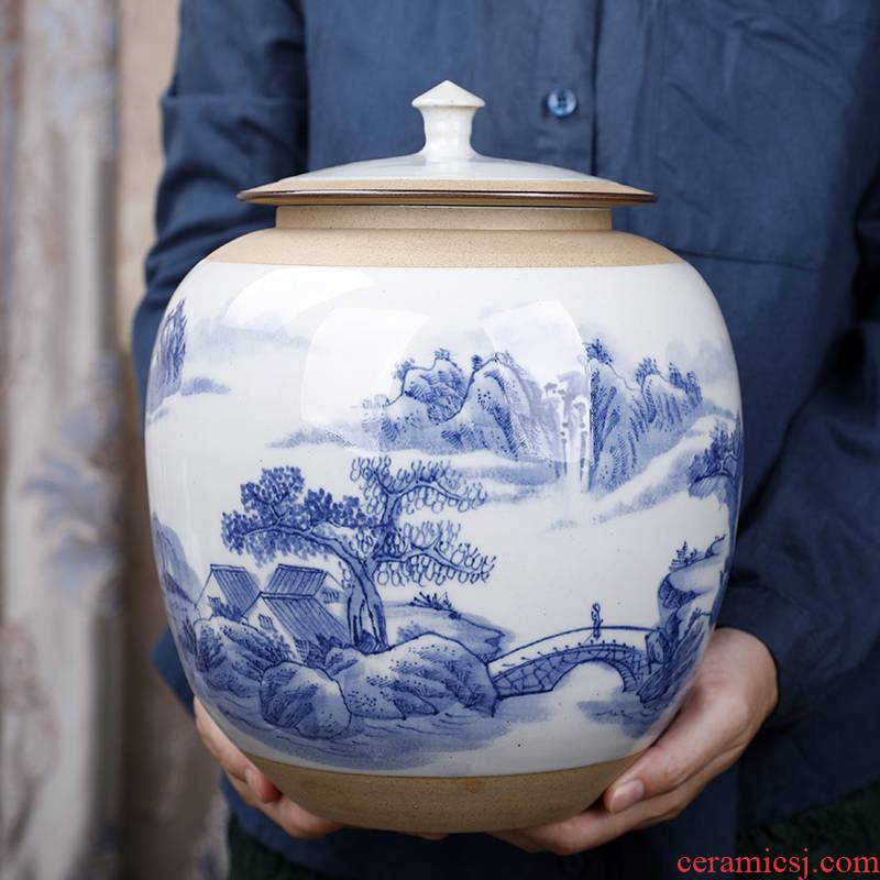 Hand - made landscape ceramic tea pot size 2 catties with household storage tank moistureproof pu 'er tea, green tea POTS