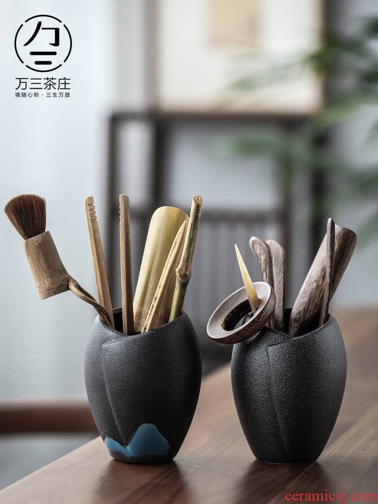 Ceramic tea six gentleman ebony wood ChaGa teaspoons Japanese bamboo kung fu tea sets tea accessories household