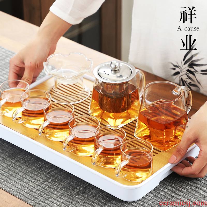 Kung fu tea cup set high borosilicate glass auspicious industry household heat contracted sitting room Japanese small set of teapot