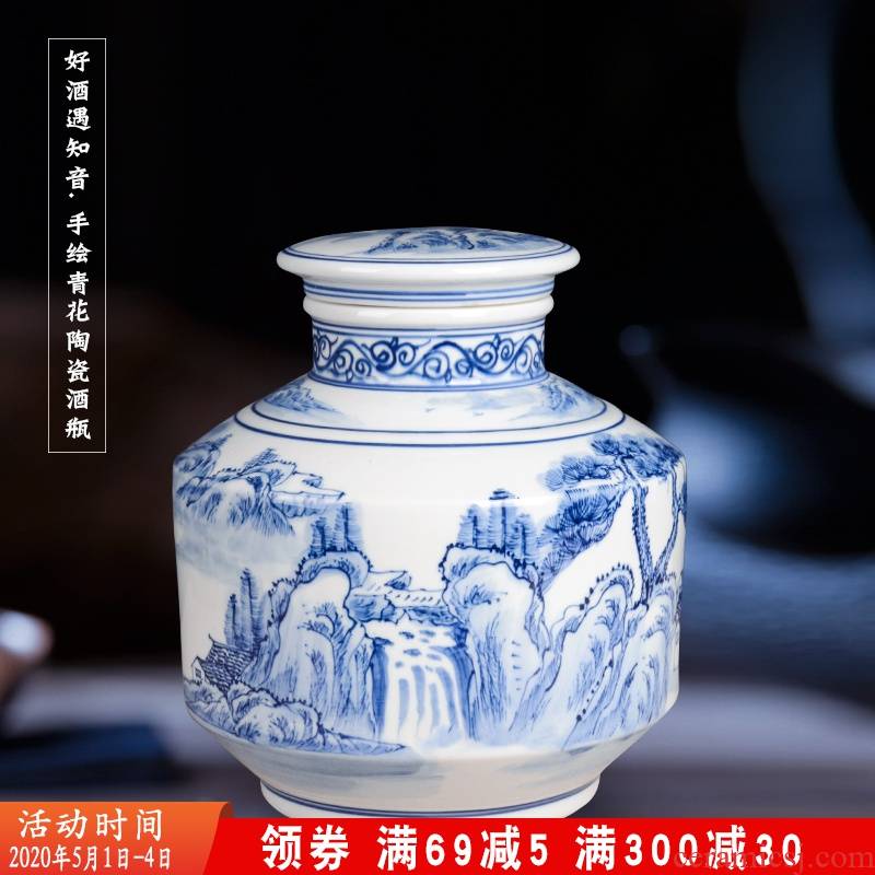 Five good big just 10 jins mercifully hip decorative painting painting jars of blue and white porcelain bottle wine jar