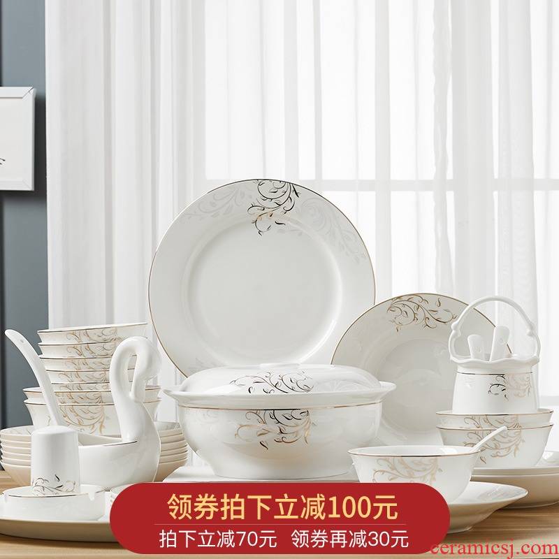 Orange leaf ipads porcelain tableware dishes suit Chinese style household European - style jingdezhen ceramics dishes combination along life
