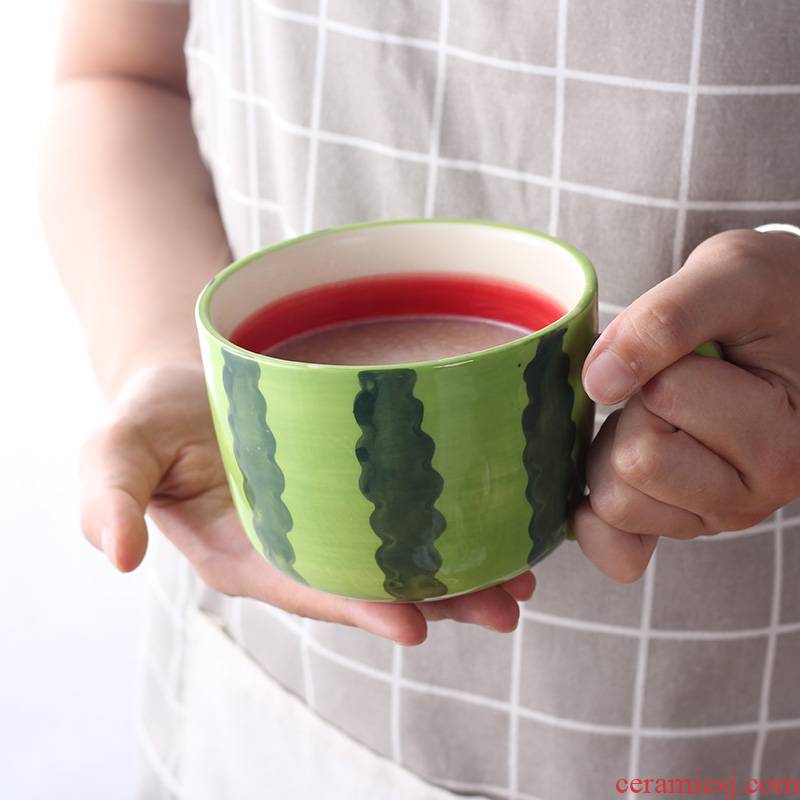 Korean cartoon ceramic fruit breakfast cup, lovely move trend in household water cup children 's creative milk cup