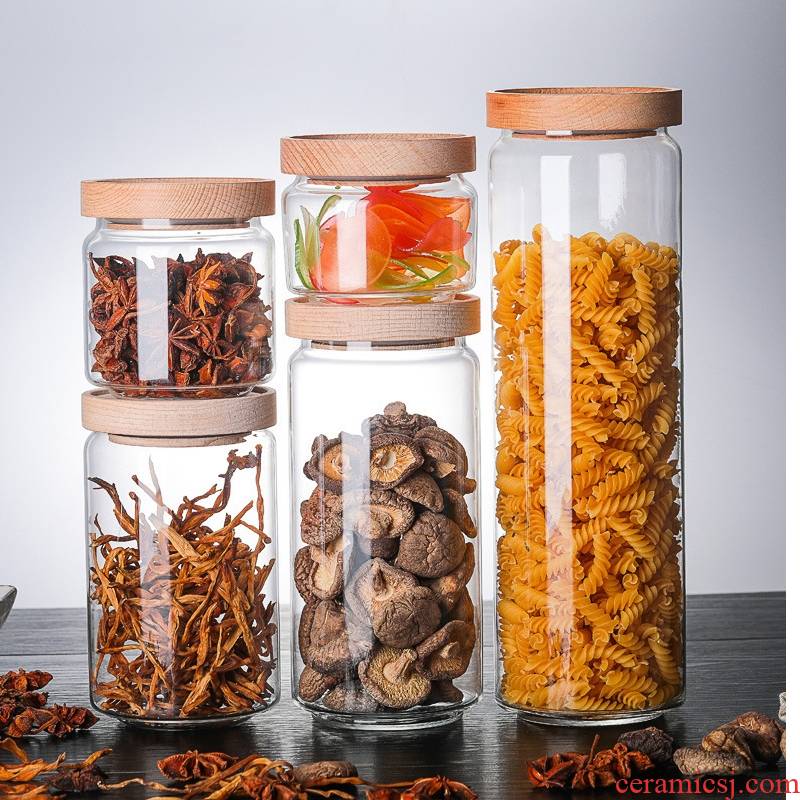 Royal pure Japanese acacia wood cover glass storage tank snack dried fruit candy seal pot caddy fixings is received