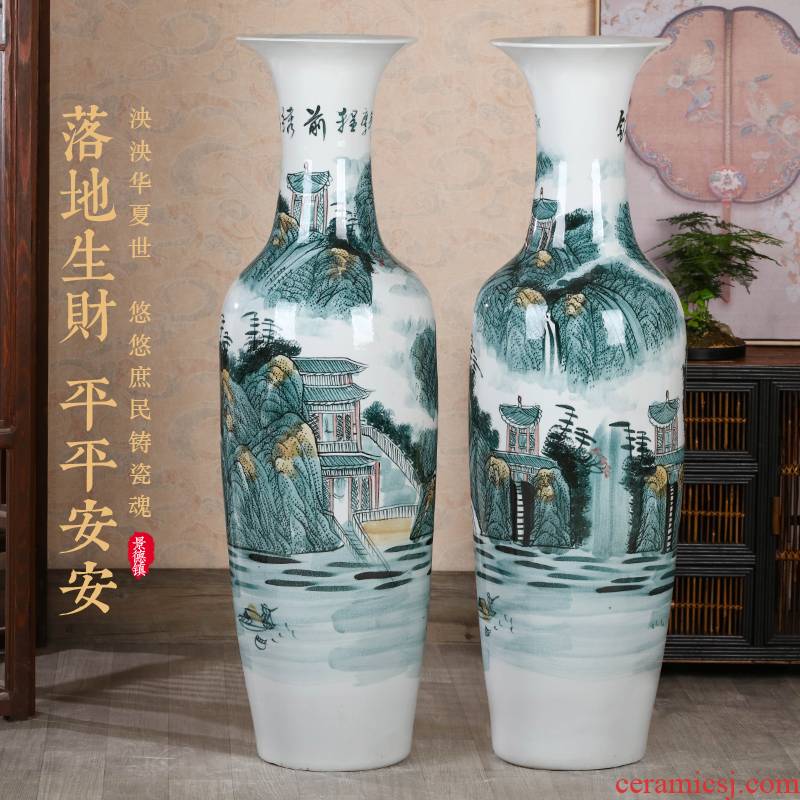 Jingdezhen ceramic hand - made of large Chinese blue and white porcelain vase hotel decoration office furnishing articles large living room