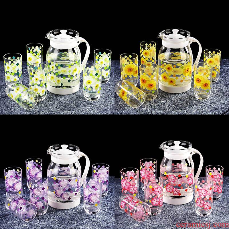 Y Korean domestic cold water kettle printing with seven large capacity suit glass teapot explosion - proof high heat to hold