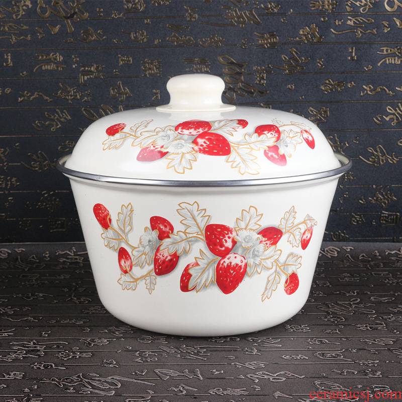 New with cover tureen enamel tub nostalgic old raised with big bowl of soup basin of enamel enamel stainless steel bowl