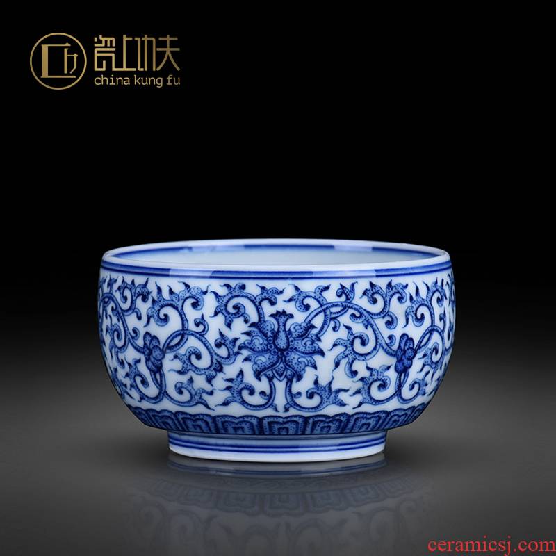 Jingdezhen ceramic kung fu tea cup master cup single CPU manual sample tea cup single bowl of blue and white porcelain tea cups