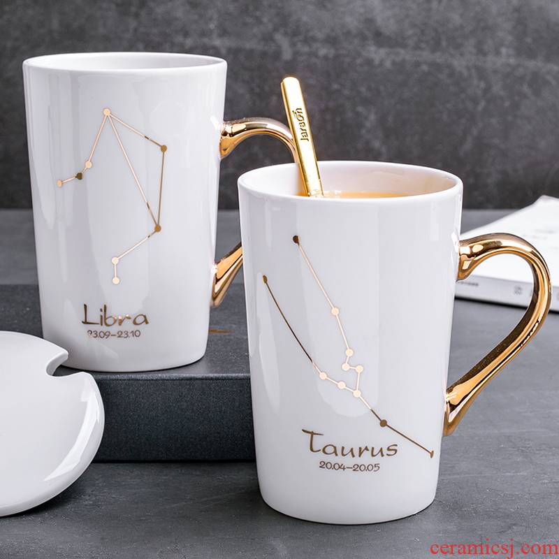 Creative contracted constellation ceramic keller with spoon, individuality tide water cup men 's and women' s household lovers coffee cup