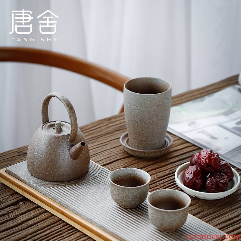 Don difference up kung fu tea set suit Japanese creative dry terms plate of coarse pottery contracted home office portable girder pot of tea cups