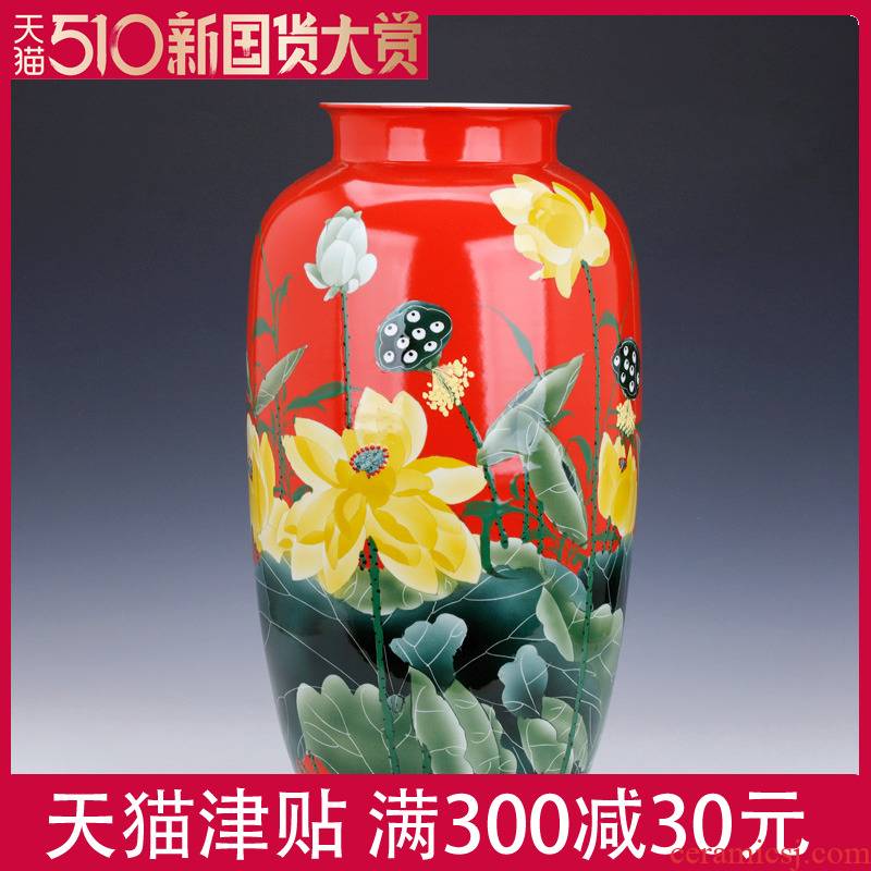 Big hand made red lotus vase home sitting room flower arranging the study adornment ceramics large furnishing articles handicrafts