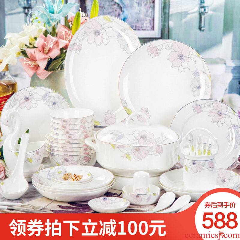 Orange leaf ipads porcelain tableware dishes suit Chinese style household European - style jingdezhen ceramics QingYing lotus dishes combination