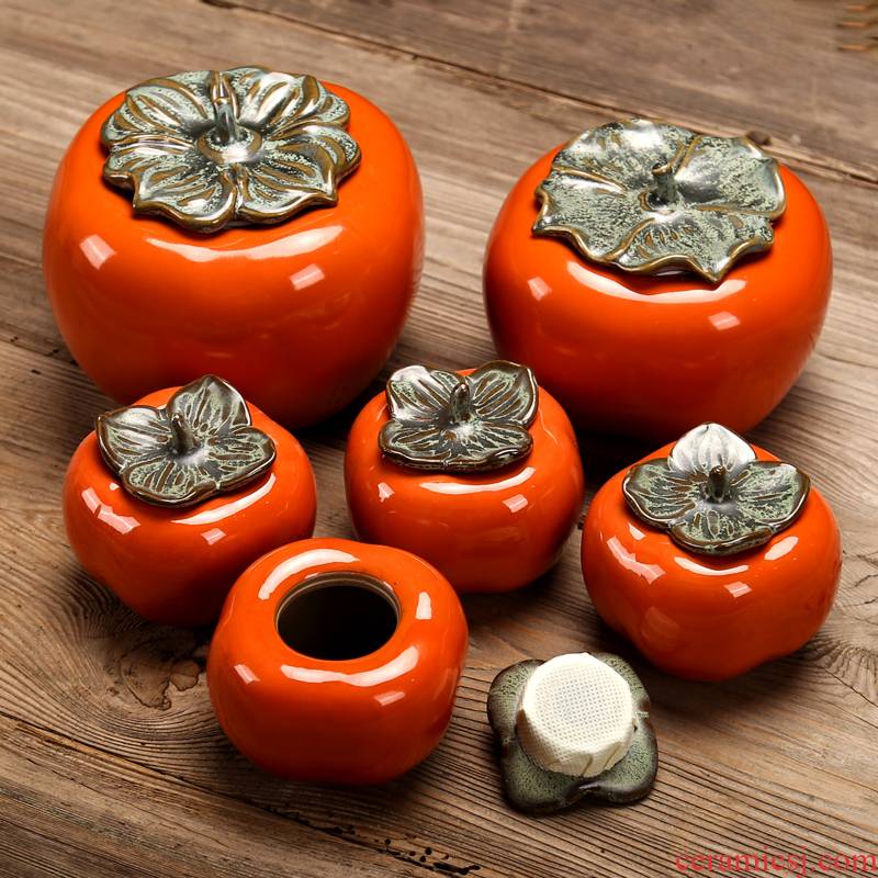 Persimmon Persimmon Persimmon ruyi ceramic large household tea caddy fixings warehouse creative seal storage POTS furnishing articles flower POTS