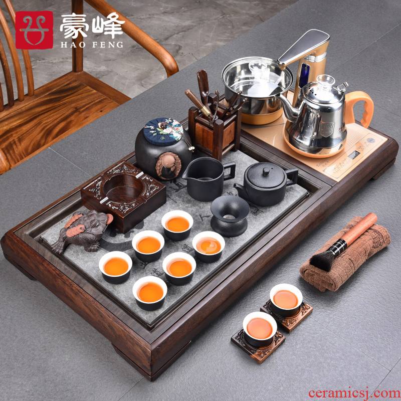 HaoFeng blocks sharply ebony stone, purple sand tea tray was kung fu tea tea tea set household electric magnetic furnace