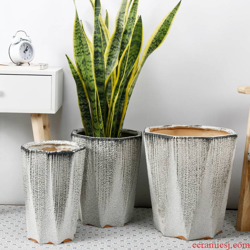 Plant trees flower pot ceramic oversized bag mail anise polyhedral high yard ground tiger orchid wholesale ceramic flower pot