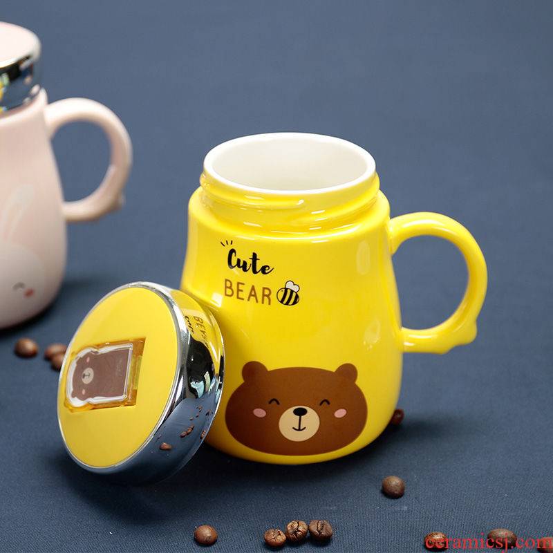 Office keller cup cartoon phone support to ceramic cup with cover teaspoons of household water cup couples cup