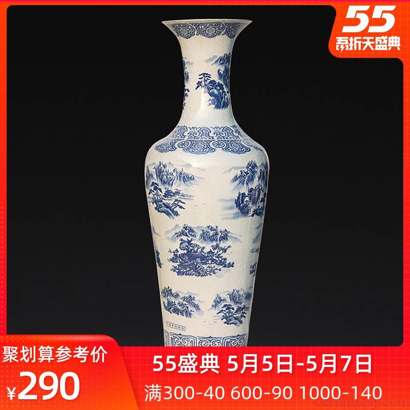 Jingdezhen ceramics landing large vases, antique landscape on crack of blue and white porcelain glaze furnishing articles sitting room adornment