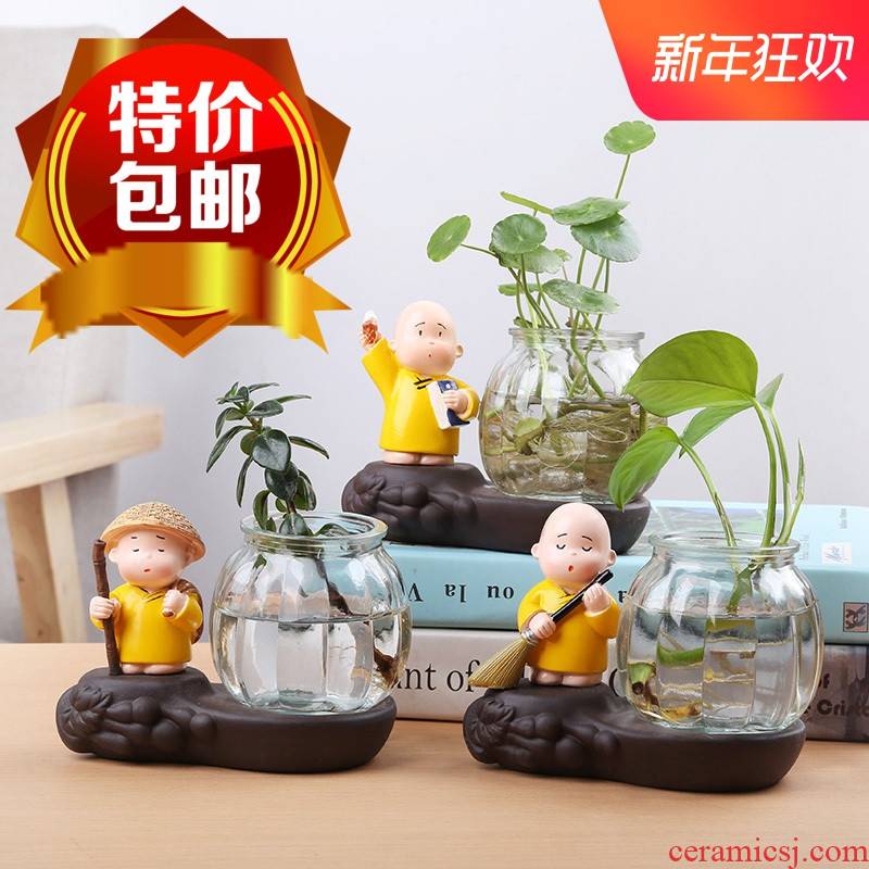 Hydroponic vases, glass transparent creative young monk furnishing articles other flower arranging flower pot home decoration ceramic containers