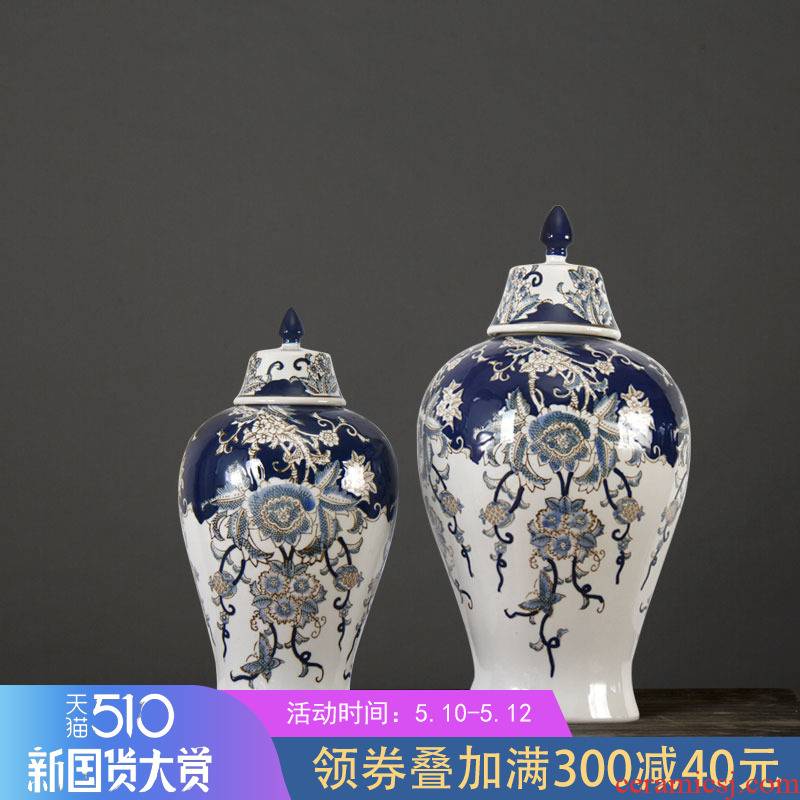 The rain tong household general | pot - bellied of blue and white porcelain jar jar marriage home furnishing articles ornaments of jingdezhen ceramic decoration blue and white