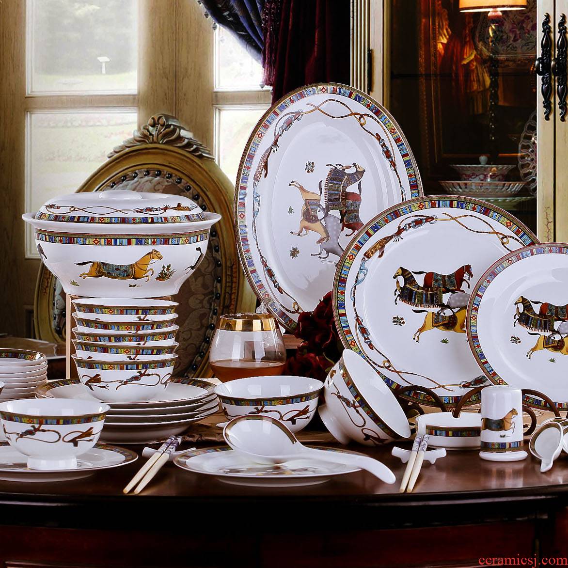 Treasure dishes dishes household of Chinese style ceramic tableware suit at the South Pole plate composite ipads China gift boxes/European bowls bowl