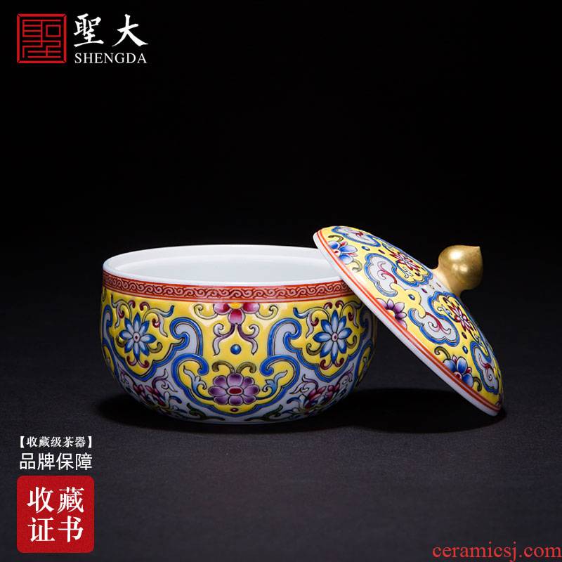 Holy big ceramic tea pot yellow colored enamel to flexibly all hand of jingdezhen tea service this flower grain storage tanks