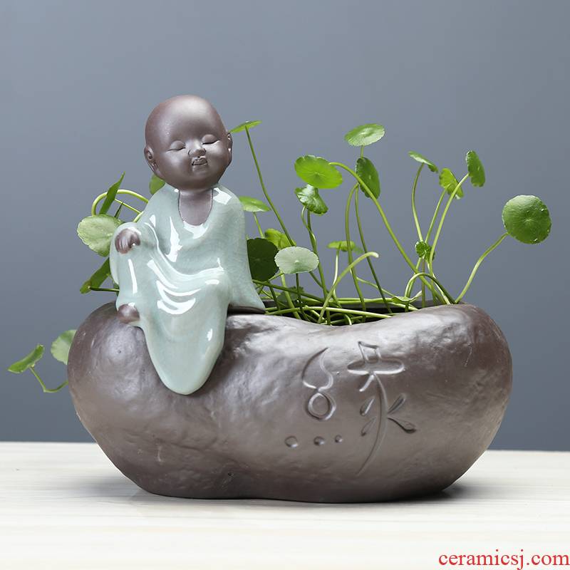 Chinese zen desktop hydroponic ceramic vase desktop young monk violet arenaceous water raise money plant plant pot vessel