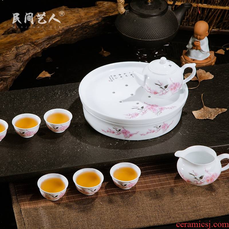 Jingdezhen ceramic tea set kung fu tea set a complete set of home office with tea tray teapot set of tea cups
