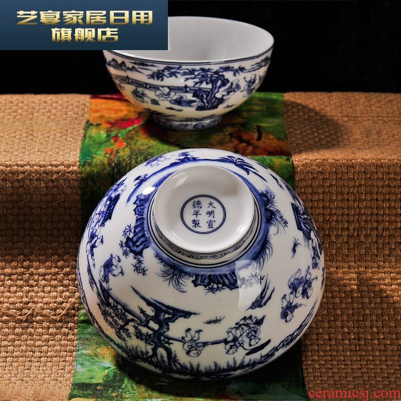 3 hx figure of jingdezhen blue and white porcelain baby play checking ceramic bowl rainbow such use tableware suite instant noodles bowl big meal