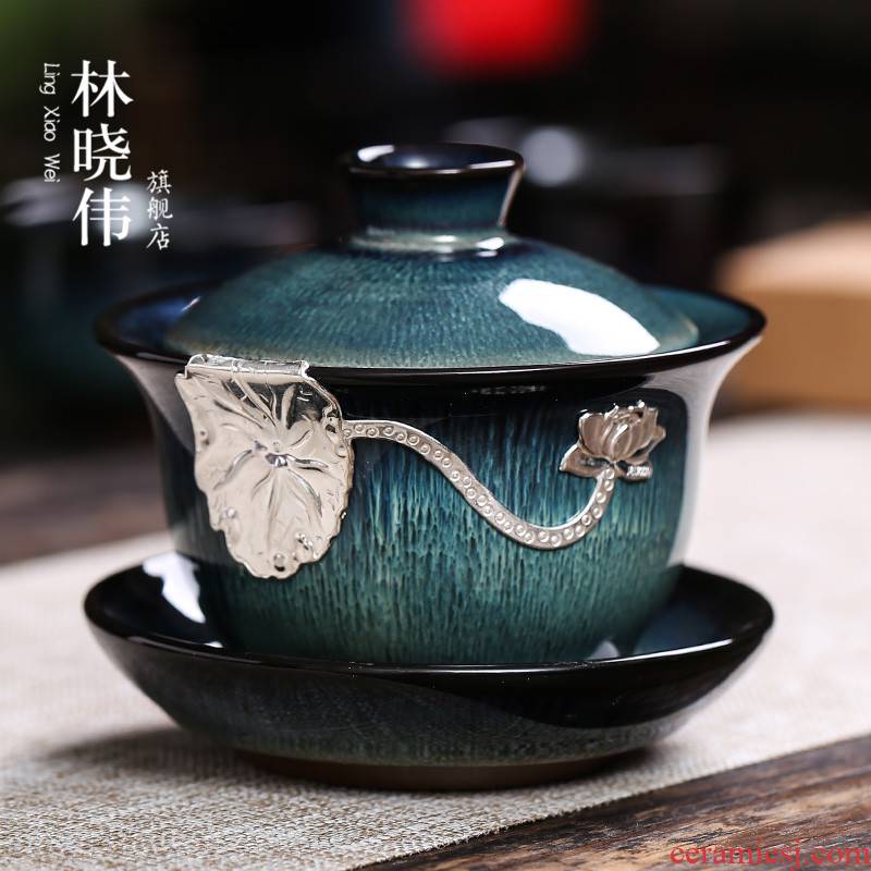 Jingdezhen up with silver tureen large ceramic only three bowls of household kung fu tea sets and tea cups, tea cups