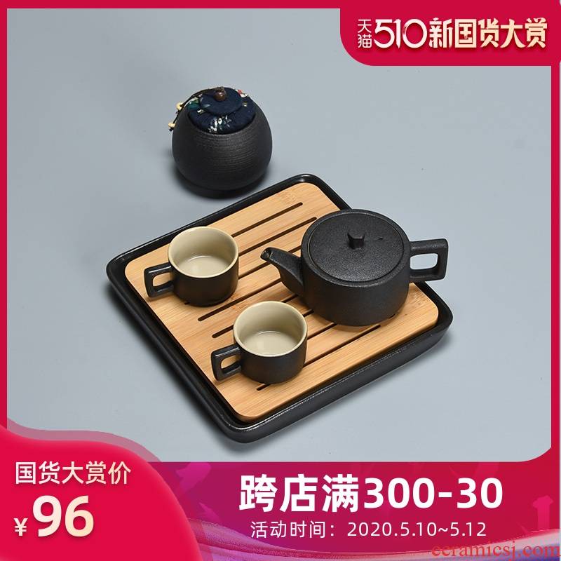 Jun ware, black pottery contracted a small set of household ceramic teapot tea set zen tea is a pot of two cups of tea tray