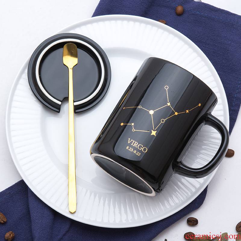 Creative trend ins ceramic mark cup with cover spoon couples move milk ultimately responds a cup of coffee home men and women