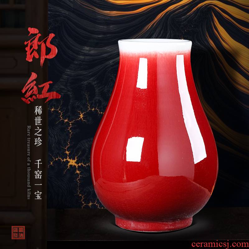 Jingdezhen ceramics antique vase ruby red flower arranging large Chinese style living room TV cabinet decoration handicraft furnishing articles