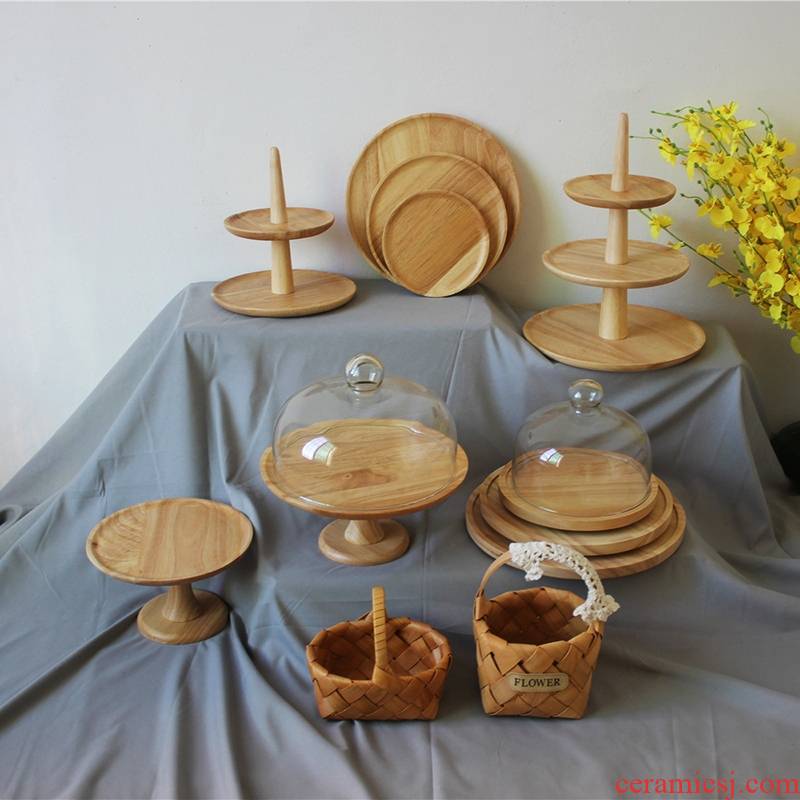 Sen wooden dessert Taiwan display suit afternoon tea heart stand tall cake tray rotating the glass