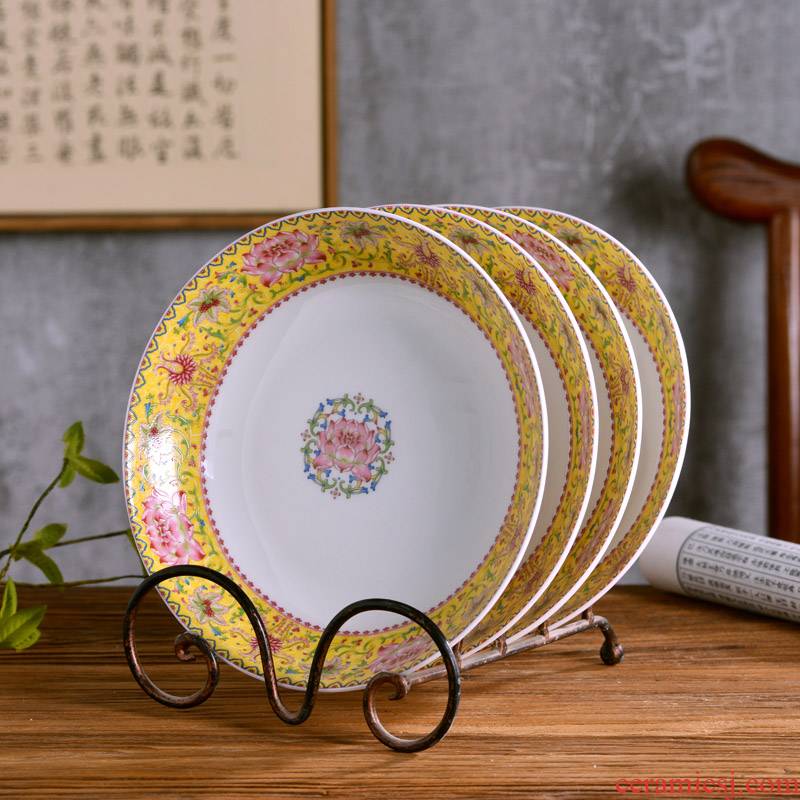 8 inches deep ipads porcelain dish dish jingdezhen Chinese style household ipads porcelain dish of rice soup plate antique tableware into lotus