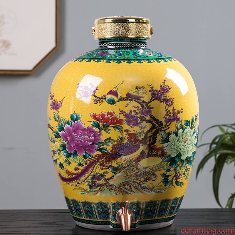 Household adornment archaize ceramic seal wine jar it 30 jin liquor 10 jins 20 jins with copper tap mercifully wine