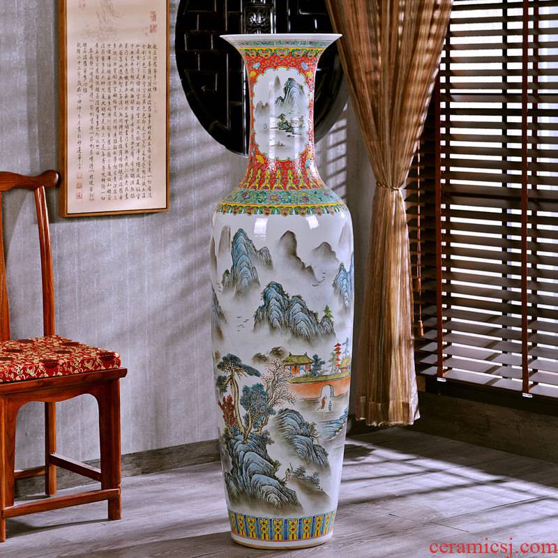 Jingdezhen hand - made archaize pastel of large vase study of new Chinese style sitting room adornment hotel office furnishing articles