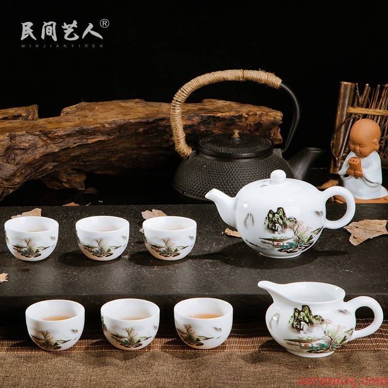 Jingdezhen ceramic kung fu tea sets tea cup teapot tea, household small white porcelain tea set a complete set of the tea taking