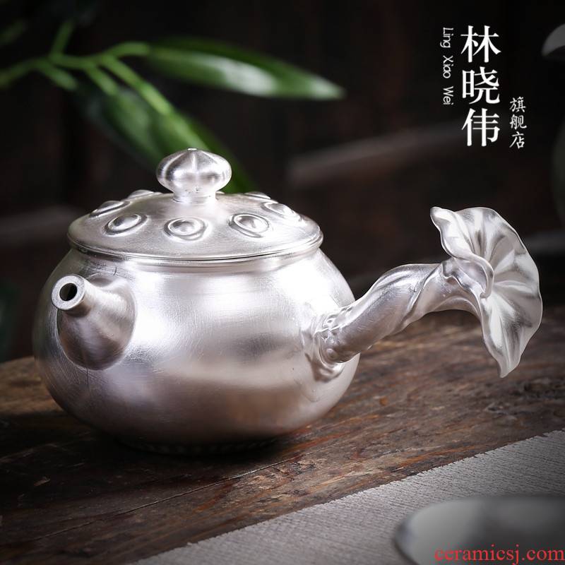 Ceramic coppering. As silver teapot large household kung fu tea set filter hole single pot of 999 sterling silver, red, green tea tea