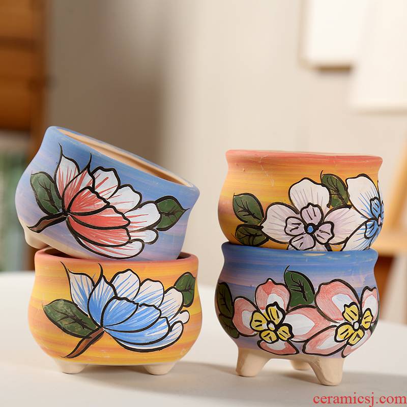 End of coloured drawing or pattern of hand - made delay jubilee fleshy flower pot through pockets TaoXiaoHua basin ceramic element contracted small pot