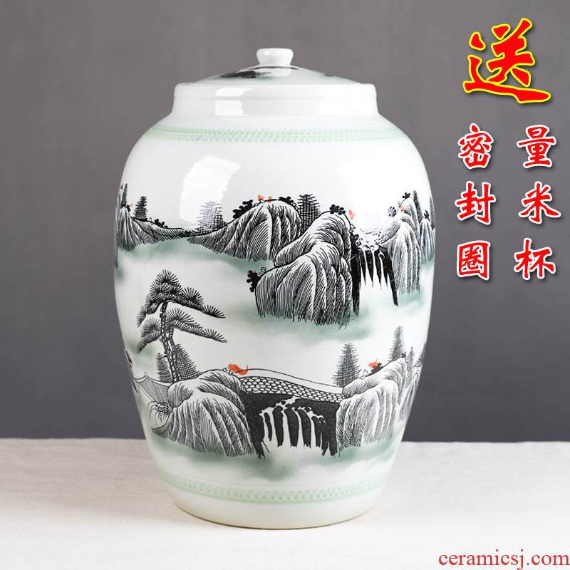 Jingdezhen ceramic barrel ricer box 50 kg/100 jins cylinder tank with cover meters tank cylinder seal storage tank