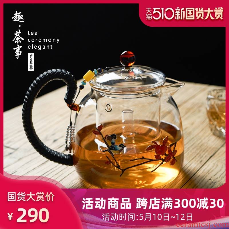 Wire inlay enamel color boiling tea ware office heat - resistant glass teapot small electric TaoLu suit single girder pot pot