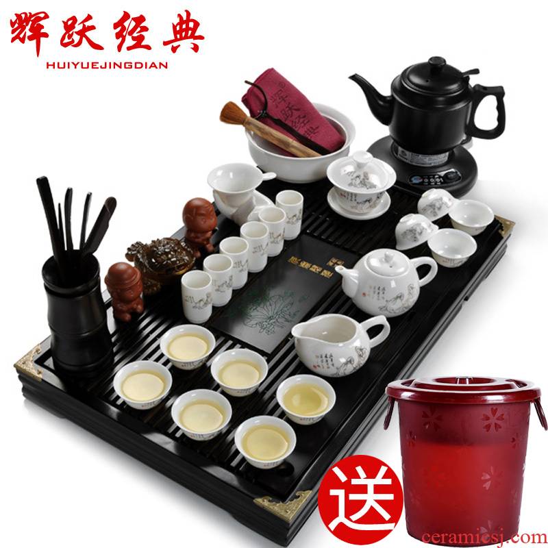 Hui, make tea tray was kung fu tea set tea service of a complete set of ceramic solid wood tea tray to match the kettle
