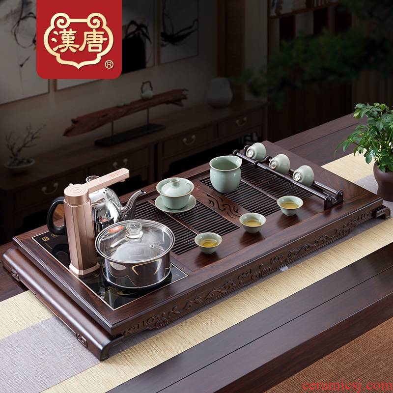 Han and tang dynasties tea tray was large household solid wood tea table ChuYun tea kettle automatically kung fu tea set