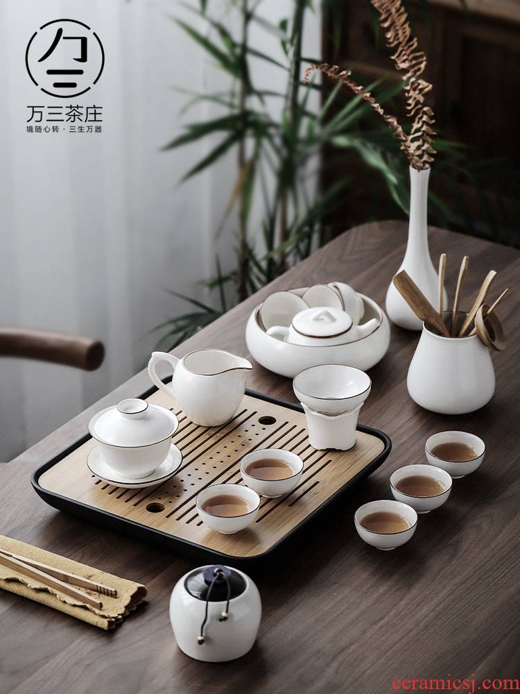 White porcelain kung fu tea set dry tea tureen tea cups set office consolidation set of household contracted tea