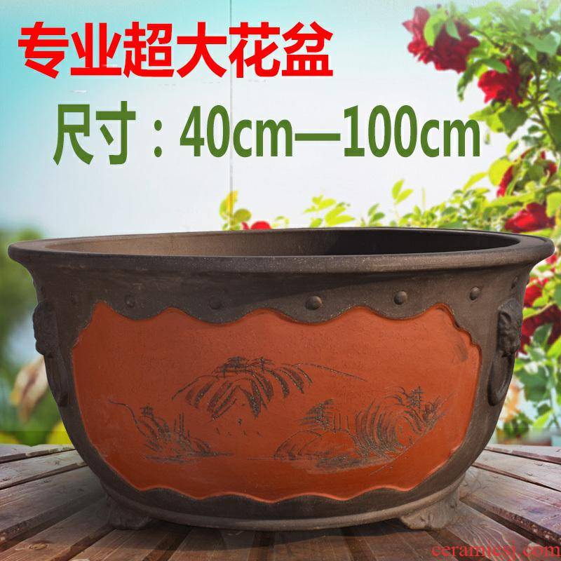 Big flowerpot extra large courtyard is suing bonsai purple sand flowerpot planting large caliber of short circular ceramic cylinder