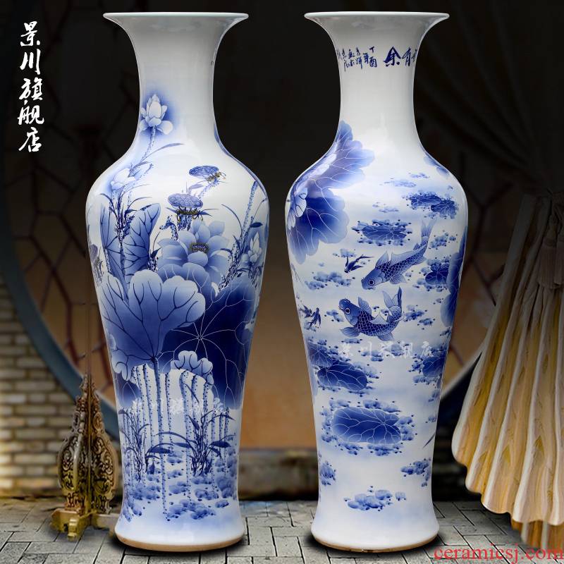 Fish of jingdezhen blue and white porcelain painting lotus sitting room of large vase household furnishing articles of modern ceramics handicraft
